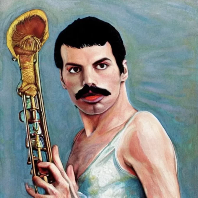 Freddie Mercury in the style of Andrew Wyeth     3